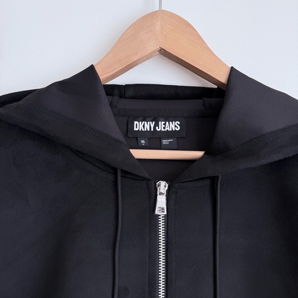 DKNY Jeans NWOT Women's Black Suede-Like Zip-Up Hoodie, Pockets, Size XL - Picture 3 of 8